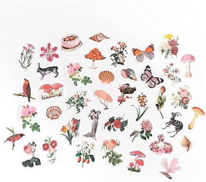 Alideco 200pcs Vintage Scrapbook Supplies Kit Kawaii Mushrooms, Flowers Scrapbooking Paper Washi Bullet Journals Planners Collage Album Aesthetic Cottagecore - Image 3