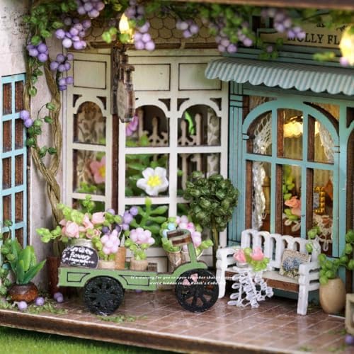 DIY Miniature Dollhouse Kits - Wooden Mini Model House with LED Lights, Tiny Furniture & Accessories – Craft Building Kits for Teens & Adults (Molly Garden) – Birthday Valentine's Gift - Image 5