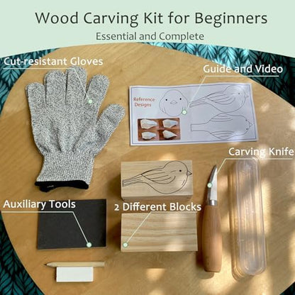 Wood Carving Kit for Beginners, Essential Wood Whittling Kit for Beginners, Knife Tools Accessories, Balsawood and Basswood Blocks, Bird Carving Video Tutorial, DIY Kits for Adults Hobbies - Image 2