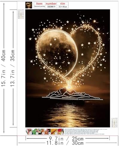 The Moon stars and Golden Heart Diamond Painting Kits for Adults,5D Special Shape Diamond Art Kits for Beginners,Round DIY Diamond Dots Paintings, Diamonds Gem Art and Crafts Home Decor 12x16 in - Image 5