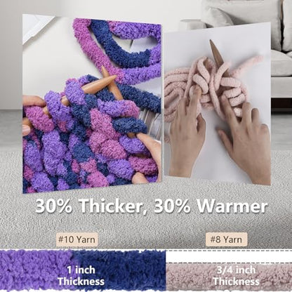 Cozyful Chunky Yarn for Hand Knitting - #10 Chunky Chenille Blanket Yarn, Jumbo Big Thick Chunky Yarns for Crocheting, Tie Dye Bulky Knit Yarns, 8 Skein (20 yds 8 oz Each Skein), Multi Purple - Image 3