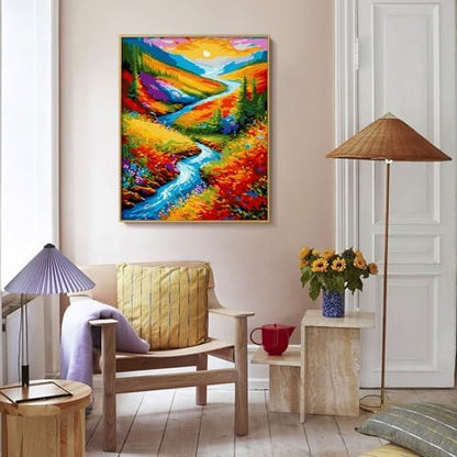 Yunnuo Landscape Paint by Numbers Kits for Adults, Easy Paint by Number Sunset and Creek, DIY Oil Painting with Brushes Acrylic Paints for Home Wall Decor 16x20 Inch - Image 3