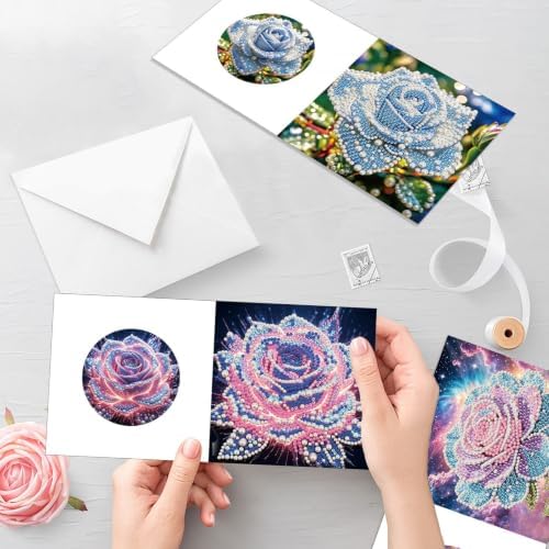 Artiphile DIY Pearl Art Painting Greeting Card Set Crafts Decor 6-Piece Foldable Cards Kit with Envelopes and Tools for Holiday Wishes Adult Crafting Project-Flowers-2 - Image 6