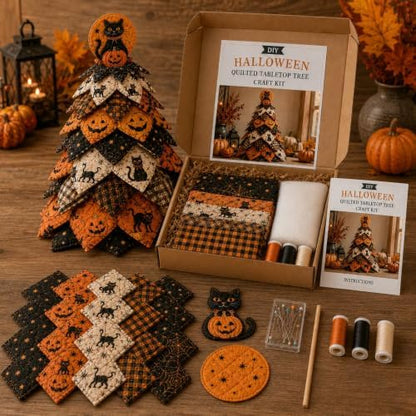DIY Halloween Quilted Fabric Tree Kit, Pumpkin Harvest Tree Art Kit - Image 3