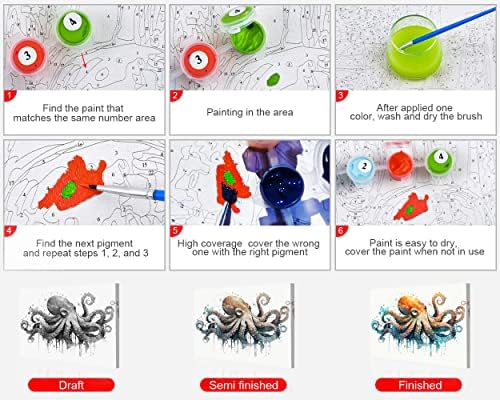 TUMOVO Adults Octopus Paint by Numbers, Colorful Marine Animal Painting, DIY Acrylic Painting Kit, Wall Decor, 16x20 Inch (Framed) - Image 6
