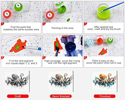 TUMOVO Adults Octopus Paint by Numbers, Colorful Marine Animal Painting, DIY Acrylic Painting Kit, Wall Decor, 16x20 Inch (Framed) - Image 6