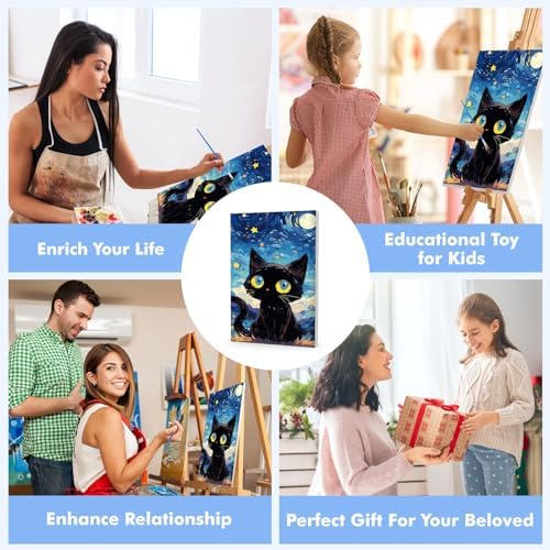 Bowetile Starry Night Cat Paint by Numbers for Adults Beginners Framed, Easy Adults' Paint-by-Number Kits, Adult Paint by Number Kits on Canvas, Acrylic Number Painting for Home Decor, 8x12in - Image 5