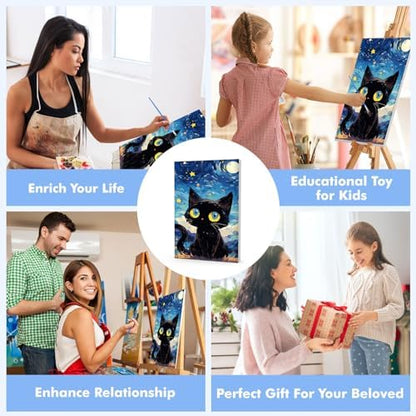 Bowetile Starry Night Cat Paint by Numbers for Adults Beginners Framed, Easy Adults' Paint-by-Number Kits, Adult Paint by Number Kits on Canvas, Acrylic Number Painting for Home Decor, 8x12in - Image 5