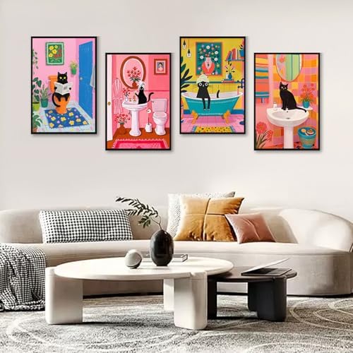 4 Pack Framed Paint by Numbers Kit for Adults, Black Cat, 8 x 12 Inch - Image 2