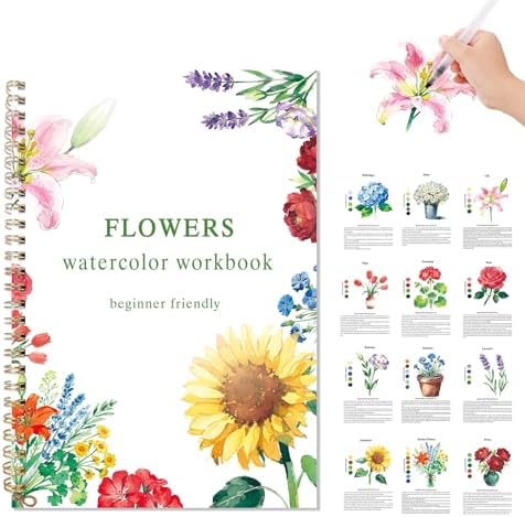 Flowers Watercolor Workbook, Presketched Watercolor Book by CTANCIFANG