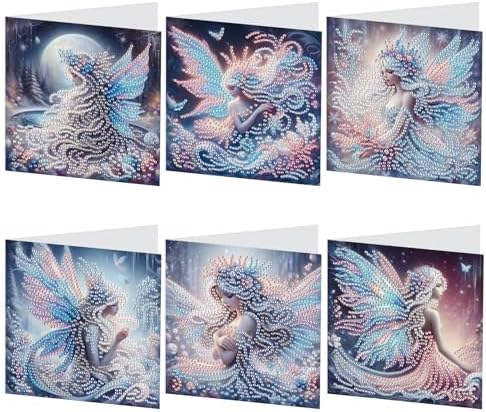 6-Pack Butterfly Fairy Diamond Painting Greeting Card Kits, Special Shaped Diamonds Painting, DIY Handcraft for Relatives and Friends with Wishes,Unique Design Crafting for Birthday or Holiday Cards by PremiumDiamondArt