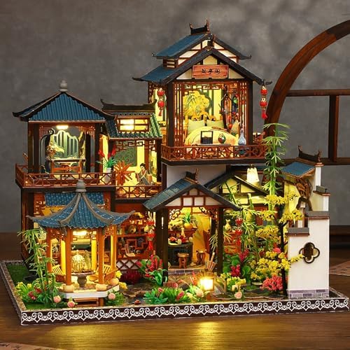 DIY Book Nook Kit - DIY Miniature Dolls House Kit with Furniture and LED Light, 3D Puzzle Wooden Art Bookends, Model Kits for Adults to Build (Yayun Lanting) - Image 3