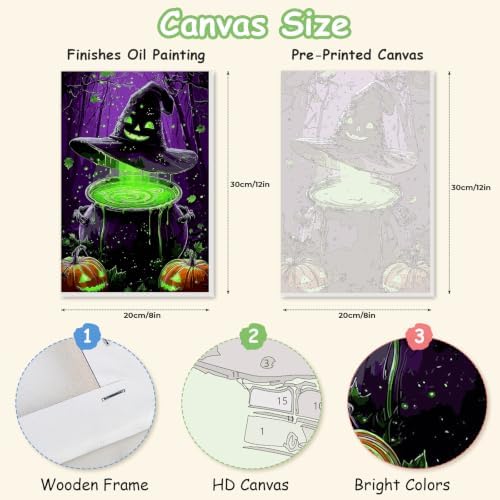Spandrel Halloween Witch Magic Potion Paint by Numbers Kit for Adults, Witch Hat Dark Purple Forest Gothic DIY Canvas Oil Painting Wall Decor Halloween Holiday Gift, 8x12in - Image 2