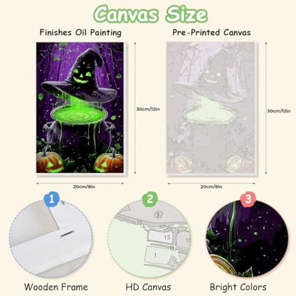 Spandrel Halloween Witch Magic Potion Paint by Numbers Kit for Adults, Witch Hat Dark Purple Forest Gothic DIY Canvas Oil Painting Wall Decor Halloween Holiday Gift, 8x12in - Image 2