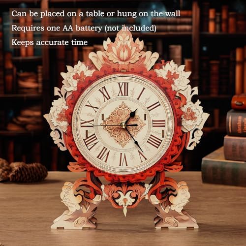 3D Puzzles for Adults Flame Flower Wall Clock Wooden Model DIY Kit Puzzle Clock Birthday Gifts for Men Woman Home Decor Christmas - Image 6