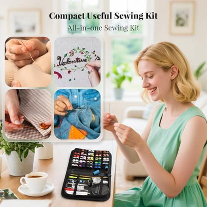 Coquimbo Sewing Kit Christmas Gifts for Grandma, Mom, Traveler, Adults, Beginner, Emergency, DIY Sewing Supplies Organizer Filled with Scissors, Thread, Sewing Needles, Tape Measure etc (Black, L) - Image 4