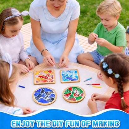 GHAHILI 4 Sets DIY Mosaic Kits for Adults - Graduation Birthday Gifts Glass Mosaic Tiles for Crafts with Wooden Coasters for Women Mosaic Art Kit Craft Coaster Handmade Making Kit Set for Home Decor - Image 3