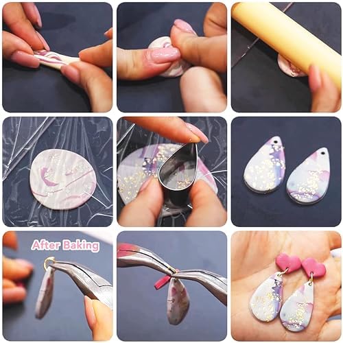 60 Pcs Clay Tools Set,Polymer Clay Earring Making Kit, 51 Shapes Stainless Steel Clay Cutters with 8 Circle Shape Cutters 1 Clay Letter Stamp Jewelry Making Sculpting Clay (60Pcs) - Image 6