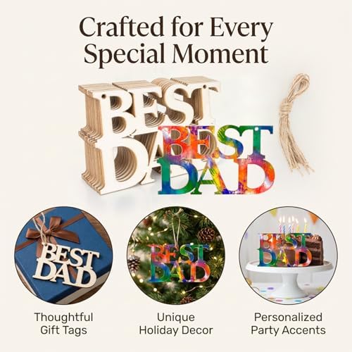 MAQIHAN Fathers Day Crafts Wooden Ornaments 20 Pcs - Best DAD Wood Cutouts - Image 4