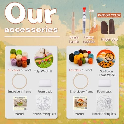 QMNNMA Needle Felting Kit for Beginners, Needle Felt Painting Kit with Picture Frame, Foam Pad, Felt Cloth, and Instructions, Flowers Wool Felting Kit Used for Home Decoration, Art Craft - Image 2