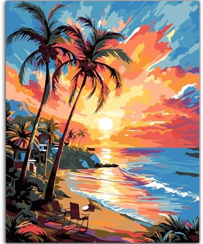 ZTOTZ Paint by Numbers Beach Ocean, Summer Paint by Numbers kit for Adults Beach,Holiday Paint by Numbers for Adults Wall Decor(16x20in) by ZTOTZ