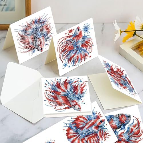 6-Piece 5D Diamond Art Greeting Card Kit with Envelopes, USA Independence Day Goldfish Design, DIY Special Shape Diamond Painting Greeting Cards for Adults, Handmade Card Craft Holiday Gift, 30x15cm - Image 5
