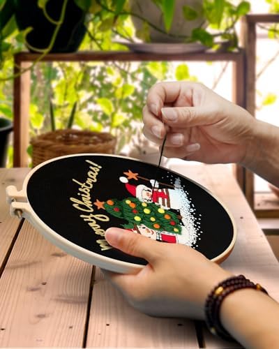 TINDTOP Christmas Embroidery Kit for Adult Beginners, 3 Sets Embroidery Stitch Practice kit Include Embroidery Cloth Hoops Threads for Craft Lover Hand Stitch - Image 3