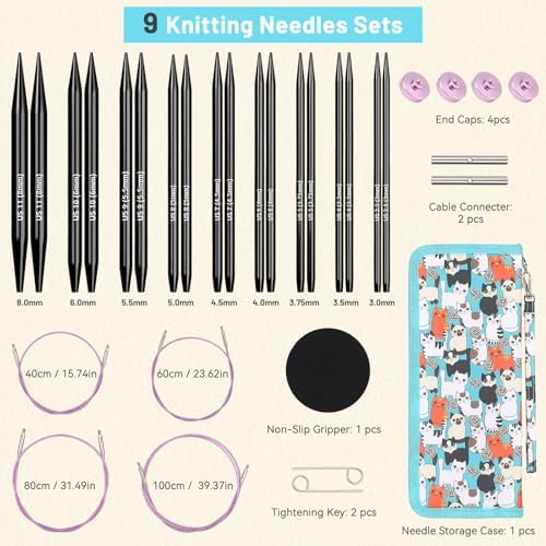 Aeelike 9 Pair Interchangeable Knitting Circular Needles Set 3-8.0mm, Black - Image 5