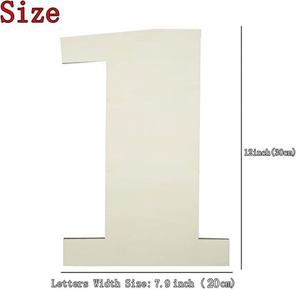 12 Inch Large Unfinished Wood Number, Paintable Unfinished Blank Wooden Numbers Board Unfinished Wood Slices for Birthday Wedding Graduate Party Wall Hang Decor - 1