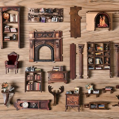 DIY Book Nook Kit, Wooden Miniature Booknook Kit with LED Light, 3D Wooden Bookend Model Building Kit, Handmade Book Nook Gift for Adults Teens Beginners【Micro Light Book Pavilion】 - Image 6