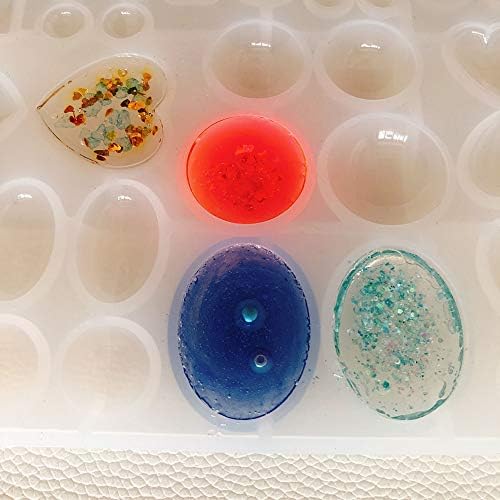 ScivoKaval Cabochon Gem Jewelry Silicone Mold Oval Teardrop Square Heart Round Shapes for Polymer Clay Crafting Resin Epoxy Pendant Earrings Making Casting DIY Craft Mold 29 Design 58 Cavity Large - Image 4