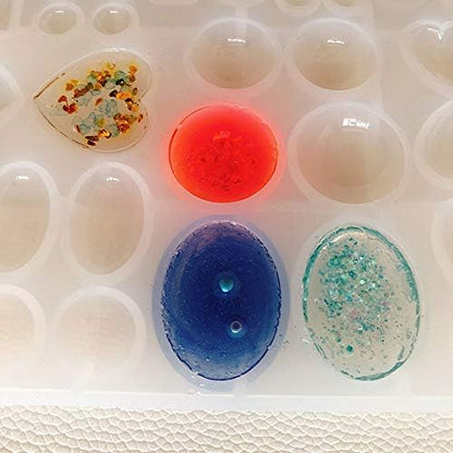 ScivoKaval Cabochon Gem Jewelry Silicone Mold Oval Teardrop Square Heart Round Shapes for Polymer Clay Crafting Resin Epoxy Pendant Earrings Making Casting DIY Craft Mold 29 Design 58 Cavity Large - Image 4