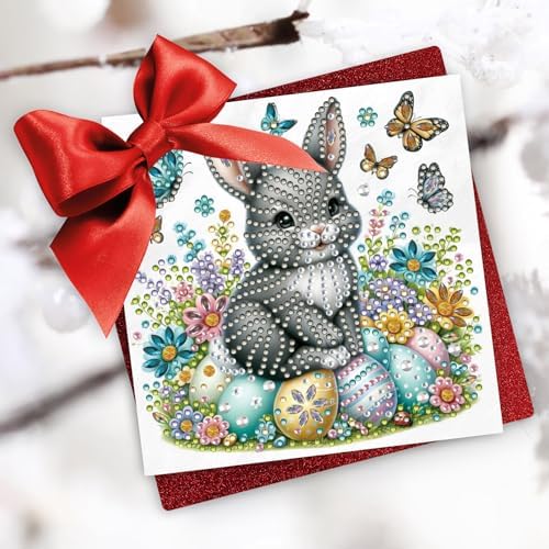 DIY Diamond Greeting Cards Set, 5D DIY Diamond Art Painting Festival Style Greeting Card, DIY Christmas Card Making Kits for Family Friends Handmade Gift-#23-Bunny Easter Eggs - Image 2