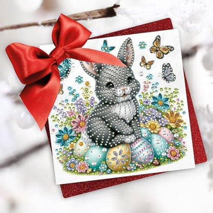 DIY Diamond Greeting Cards Set, 5D DIY Diamond Art Painting Festival Style Greeting Card, DIY Christmas Card Making Kits for Family Friends Handmade Gift-#23-Bunny Easter Eggs - Image 2