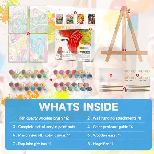 JULOUYN 4 Pack Paint by Numbers Kit for Adults Landscape with Framed 8x12in - Image 6