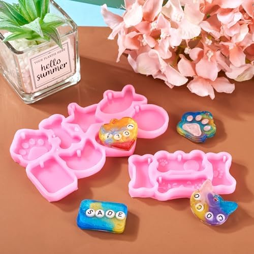 2Pcs Pet Tag Resin Molds Silicone Cute Heart Cat Dog Tag Molds Bone Shape Keychain Silicone Resin Molds for Epoxy DIY Keychain Pendant Crafts Pet Dollar Bracelet Jewelry Making - Image 7