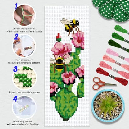 BEUNITONE 6 PCS Cross Stitch Bookmark Kit for Adults Beginners,Animal and Floral Pre-Printed Cross Stitch,DIY Stamped Embroidery Bookmark Kits,with Instructions,Craft Kit for Book Lovers 8.5''x3'' - Image 4