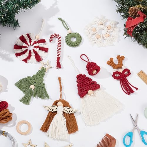 ORIGACH 9 Set DIY Macrame Christmas Ornaments Kits for Adults Beginners Handmade Macrame Elk Gnome Snowflakes Angel Candy Cane Hanging for Christmas Tree Boho Hand Woven Holiday Home Decorations - Image 2