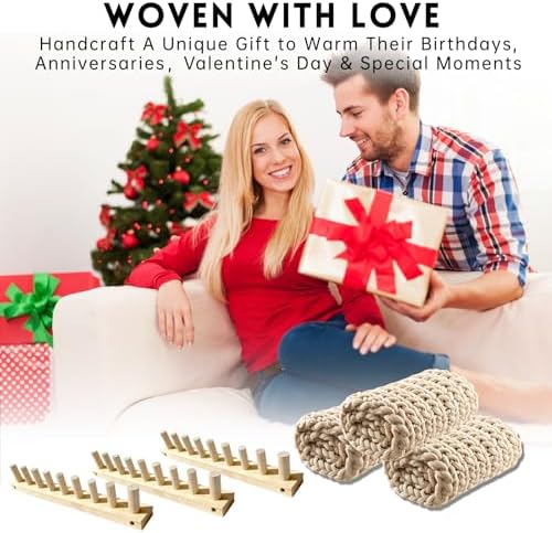 LARIAU Chunky Knitting Blankets Loom, Thick Yarn Knitting Loom for Beginners, 18.4" to 55" Long Wooden Adjustable & Foldable & Portable Design DIY Machine, Birthday Gifts Knitting Lover Gift - Image 7