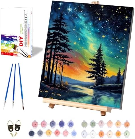 Starry Sky Paint by Numbers for Adults with Framed Canvas - Wooden Easel by xackcme