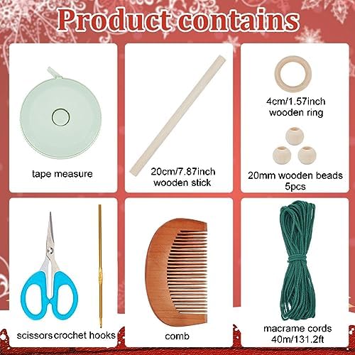 INFUNLY Christmas Tree Macrame Kit Winter DIY Macrame Kit for Adult Beginners Green Xmas Tree Macrame Wall Hanging Macrame Cord Kit for Christmas Halloween Home Room Decor with Instruction - Image 2