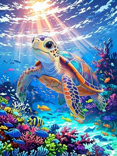 Yunruily Paint by Numbers for Adults - Sea Turtle Adult Paint by Numbers,Sea Turtle Painting by Numbers for Adults for Home Wall Decor and Birthday Gifts 16x20inch by VintageStyleWallDecoration