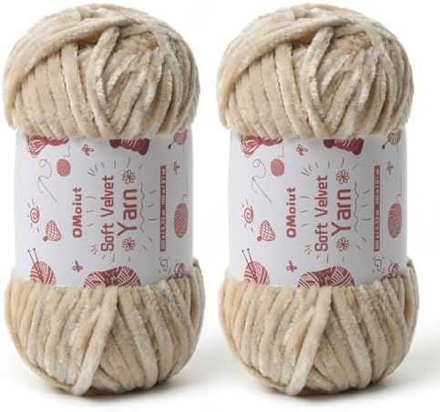 2x100g Fluffy Velvet Chenille Yarn for Crocheting and Knitting, 80m (87.5yd) Baby Yarn for Crocheting Soft, Crochet Chunky Yarns Amigurumi Yarns (2 Beige) by OMoiut