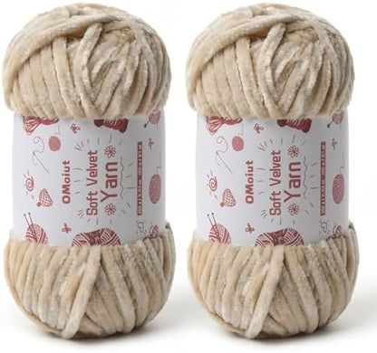 2x100g Fluffy Velvet Chenille Yarn for Crocheting and Knitting, 80m (87.5yd) Baby Yarn for Crocheting Soft, Crochet Chunky Yarns Amigurumi Yarns (2 Beige) by OMoiut