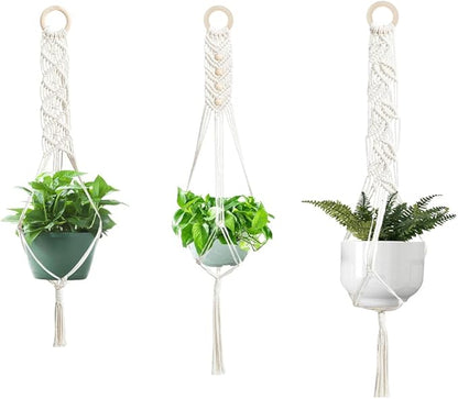 ORIGACH 3 Set DIY Macrame Plant Hanger Kit for Beginner, Boho Macrame Hanging Plant Holders with Macrame Cord, Wooden Rings, S Hooks & Instructions for Adult Beginner
