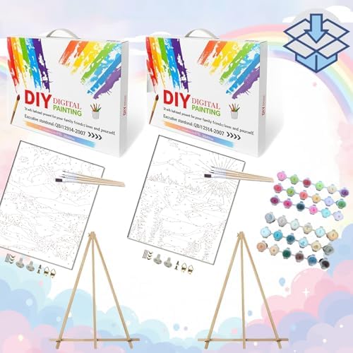 BAISITE Paint by Numbers Kit for Adults Beginners,12" Wx16 L 2 Pack Canvas for Painting Kits for Adults in Colorful Box 6970 Already Framed - Image 2