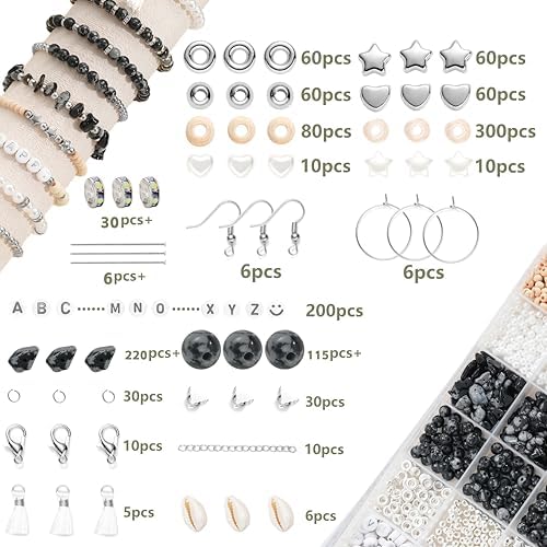Xyliise Bracelet Making Kit Natürliche Perlen Set for Adults Beads for Bracelets Silver Jewelry Making Supplies DIY Jewelry Necklace Earrings (CZ006-Black and White) - Image 2