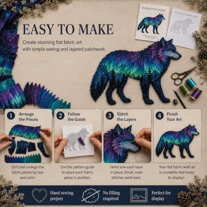 Northern Lights Animal Embroidery Kit DIY Fabric Patchwork Craft Set (WOLF) - Image 6