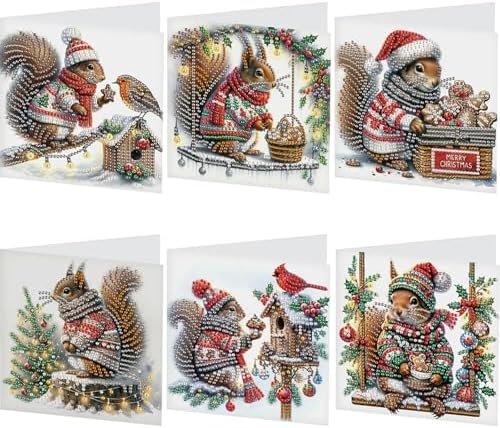 jinglinhh 6pcs Christmas Squirrel Cardinal Bird Diamond Art Painting Greeting Cards with Envelopes, DIY Card Making Kits for Adults, Diamond Art Postcards Holiday Cards Craft Gifts by Unknown