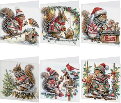 jinglinhh 6pcs Christmas Squirrel Cardinal Bird Diamond Art Painting Greeting Cards with Envelopes, DIY Card Making Kits for Adults, Diamond Art Postcards Holiday Cards Craft Gifts by Unknown